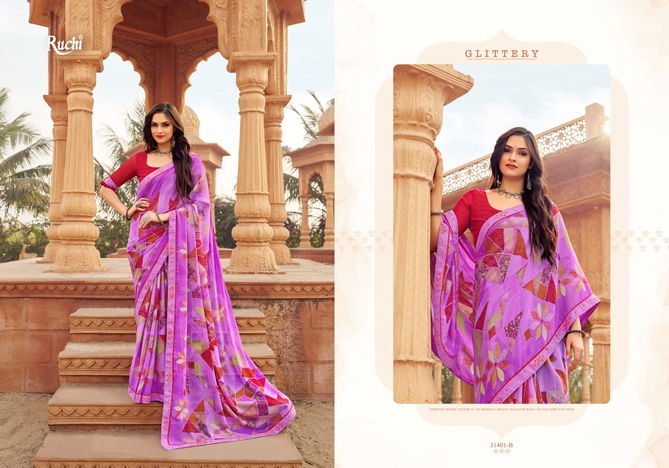 Vanilla Vol 6 By Ruchi Swarovski Border Printed Chiffon Sarees Wholesale Shop In Surat
